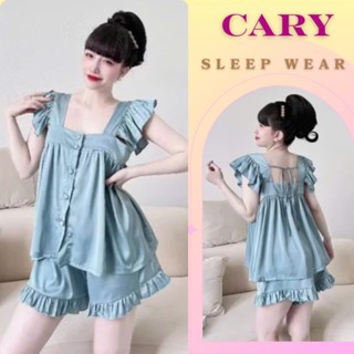 Bộ ngủ nữ set pijama 2 dây tay cánh tiên quần đùi xinh xắn chất vải lụa satin cao cấp mềm mát CARY