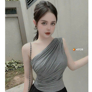  Áo kiểu nữ tăm lạnh thiết kế lệch vai nhúm  khoe 1 bên vai gợi cảm sexy Freesize 52kg 