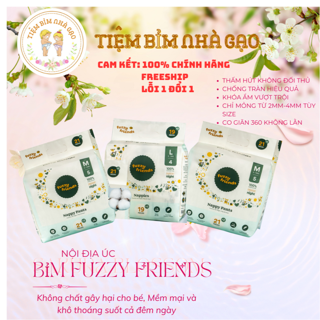 (Bỉm đêm Úc) Tã bỉm Fuzzy Friends bỉm đêm cao cấp của Úc không hăm, thấm hút khô thoáng an toàn cho 