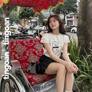 TINGOAN® x KOL - Áo len xù dáng lửng ngắn tay thêu hình gấu BABY BEAR TOP