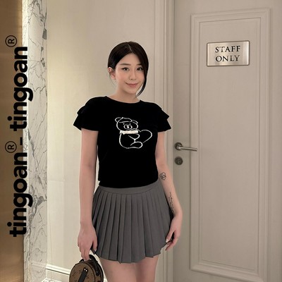 TINGOAN® x KOL - Áo len xù dáng lửng ngắn tay thêu hình gấu BABY BEAR TOP