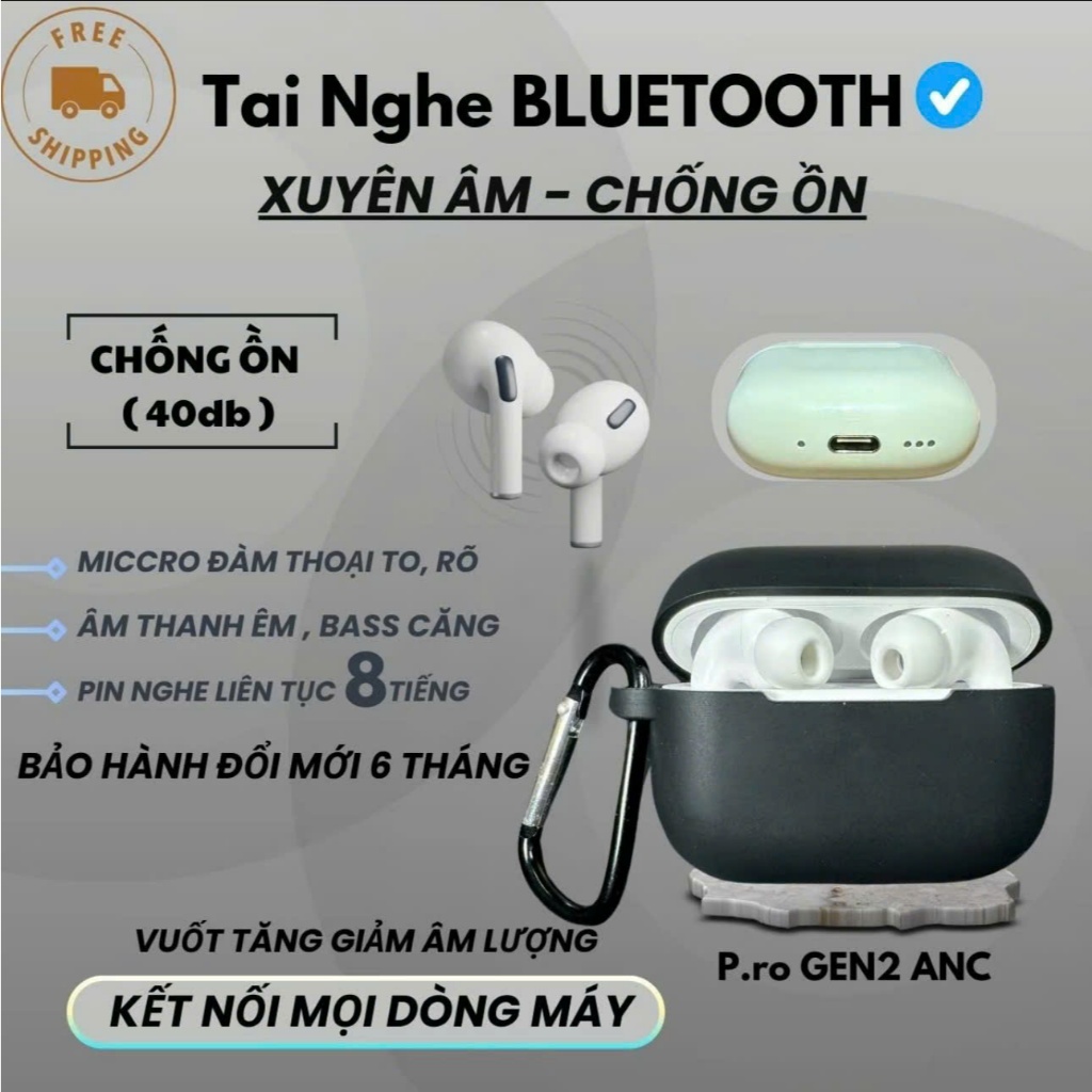 [Xuyên Âm-Chống Ồn] TaiNghe Blutooth Gen,2 ANC[Pin 8H] Vuốt Tăng Giảm Âm Lượng ,[Bass Căng-Miccro To