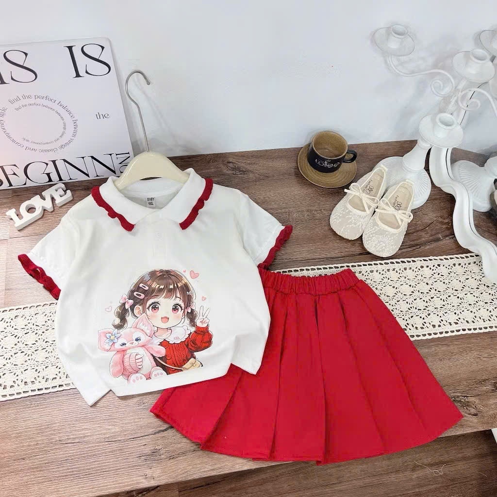 COMBO váy cho bé gái in 5D hình cô gái đáng yêu mix cổ bo dua dễ thương (váy có lót trong) từ 9 - 43Kg