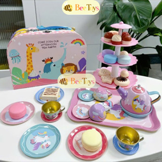 Đồ chơi tiệc trà bánh bằng nhôm vali tiệc trà chiều kèm tháp bánh kẹo ngọt đồ chơi cho bé trai bé gá Bee Toys