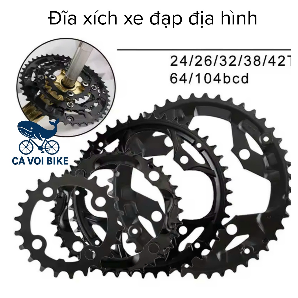 Đĩa Xích Xe Đạp Địa hình 64/104BCD Chất Lượng Cao, Đĩa thép thay thế cho đùi đĩa xe đạp leo núi 2 và