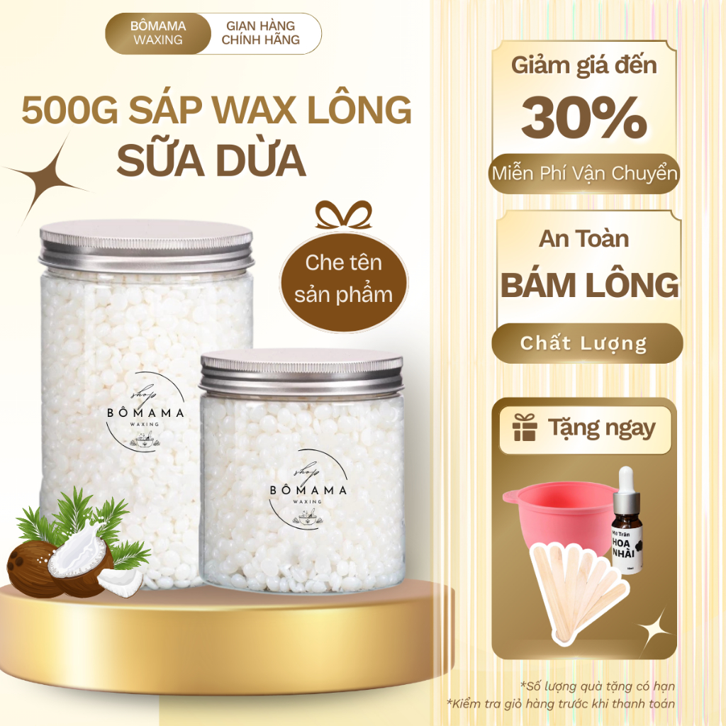 500gr Sáp wax lông BoMaMa siêu bám lông cho da nhạy cảm Sáp dừa hoặc Trắng trong