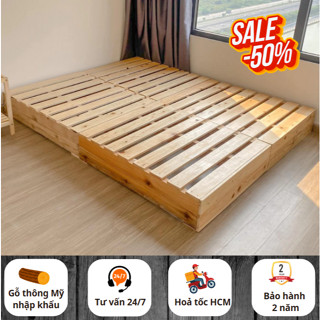 [GỖ ĐẸP MỚI + LOẠI 1] Giường Ngủ Pallet Gỗ Thông Mỹ Bóng Mịn Đẹp Chân Cao 20cm Bản Nan To KHoẻ - Pallet Gỗ Chống Mối