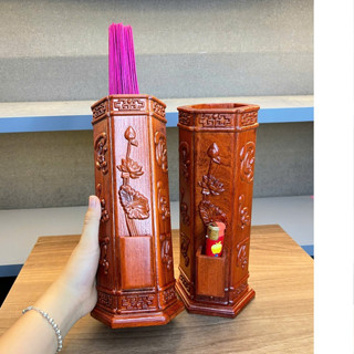  Ống đựng nhang ,Hộp đựng nhang có chỗ để bât lửa cham khắc Phúc Lộc Thọ Hoa Sen đẹp mắt sang trọng 