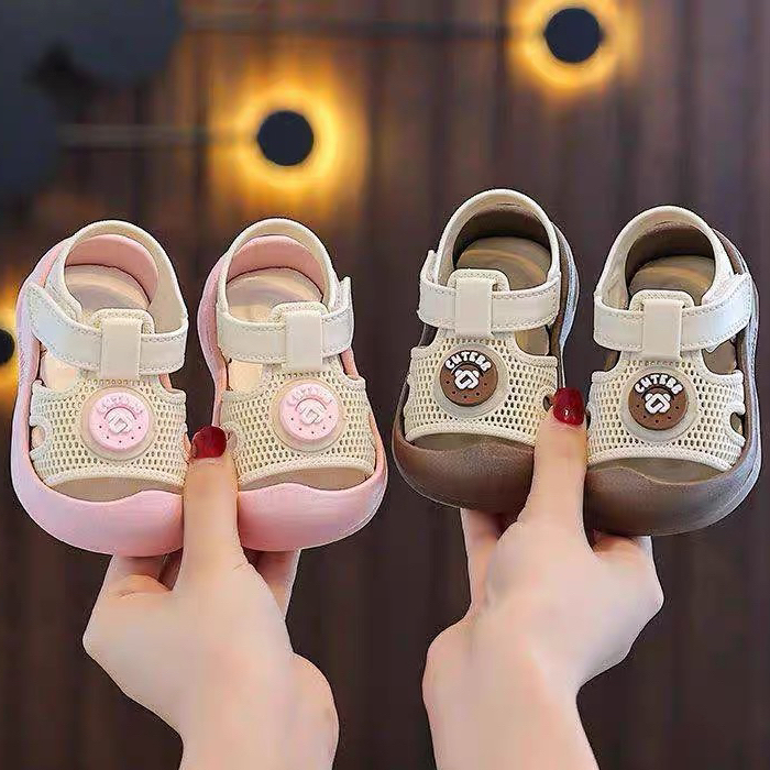 Dép sandal quai dán bít mũi nhựa lưới thoáng mát cho bé