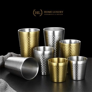 Cốc Inox 2 Lớp SUS304 Vân Kim Cương Chuyên Dùng Cho Nhà Hàng Căng Tin Bếp Ăn Tập Thể Giữ Nhiệt Tốt 
