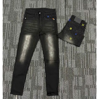  Quần jean nam Đen wash loang thêu họa tiết. vải co giãn tốt phong cách thời trang cao cấp 