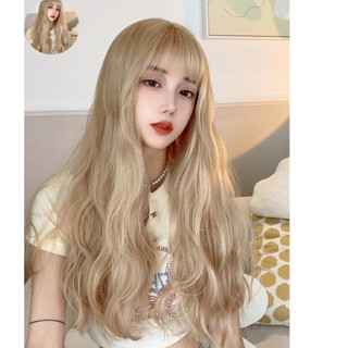  Tóc giả nữ nguyên đầu xù dài màu vàng tây nữ đẹp ảnh thật tặng kèm lưới trùm tóc d8174 