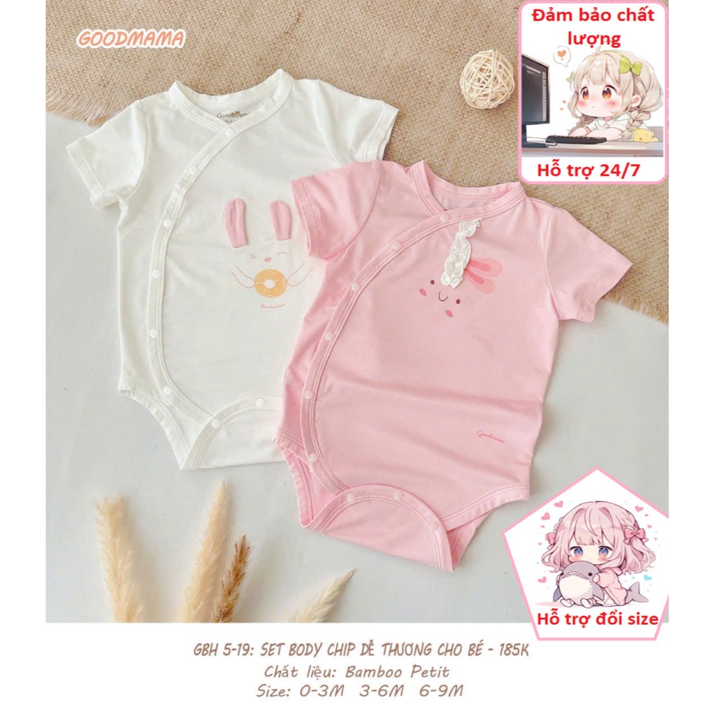 T31 -MÙA HÈ Set 2 body chip goodmama chất bamboo petit mềm, mát cho bé gái từ 4-10kg,Love.babe
