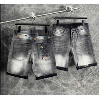 Quần short jean nam XÁM loang phối Thêu họa tiết xịn phong cách thời trang cao cấp