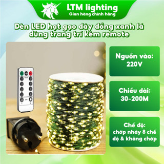  Đèn Led Hạt Gạo Dây Đồng Xanh Lá Kèm Remote Dây Led Quấn Trang Trí Cây Thông Cây Sân Vườn Quán Cafe 
