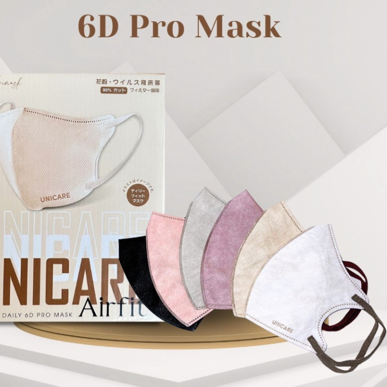 Thùng 50 chiếc khẩu trang 6D UNICARE 6D Pro Mask kháng khuẩn quai chun mềm mỏng trendy