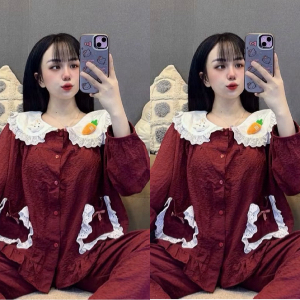 Set Bộ Ngủ Pijama Nữ , Bộ Ngủ Vải Đũi Mềm Pk Cà Rốt
