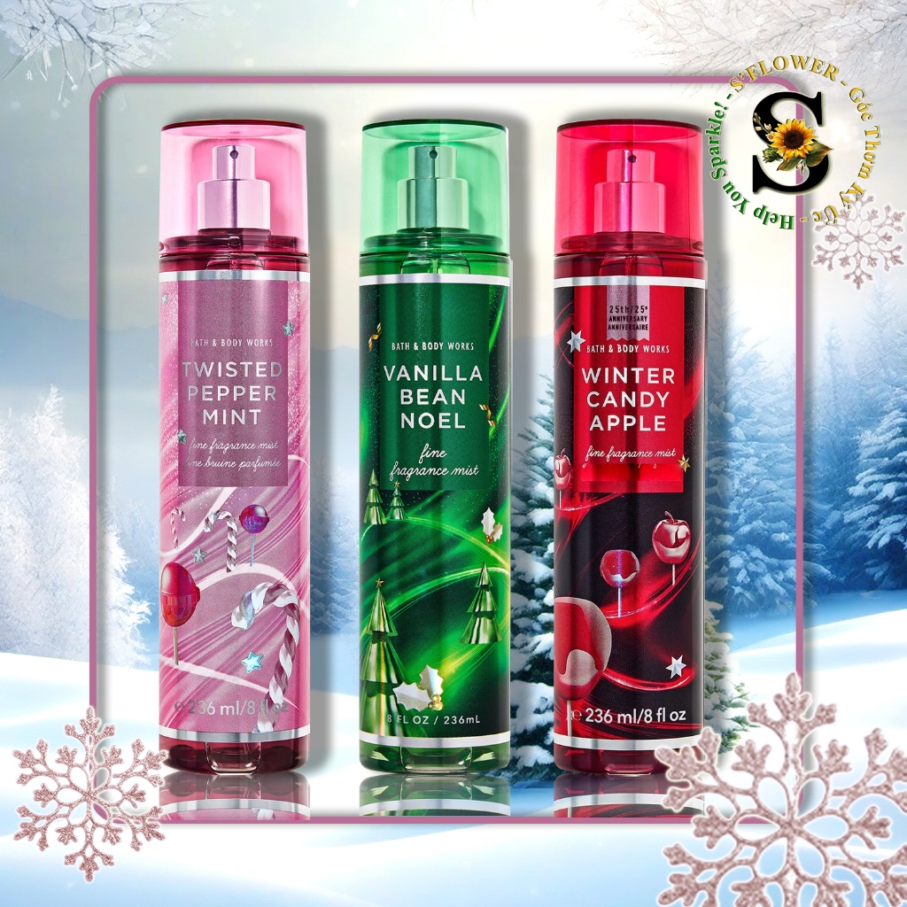 BST NOEL 🎄 Xịt Thơm Toàn Thân Bath & Body Works Body Mist - Twisted Peppermint | Winter Candy Apple | Vanilla Bean Noel