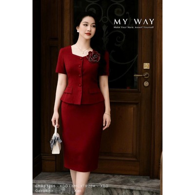 Set Công Sở Nữ Cao Cấp MY WAY Vest Peplum Ngắn Tay Kèm Váy Bút Chì Thanh Lịch 6MCOB3204DT 6MVB1556HDT