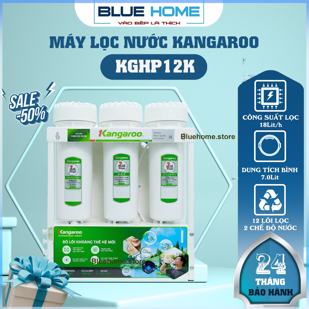 Máy Lọc Nước Kangaroo KGHP12K, 12 Lõi Lọc và 2 Chế Độ Nước Khoáng và RO, Hàng Chính Hãng