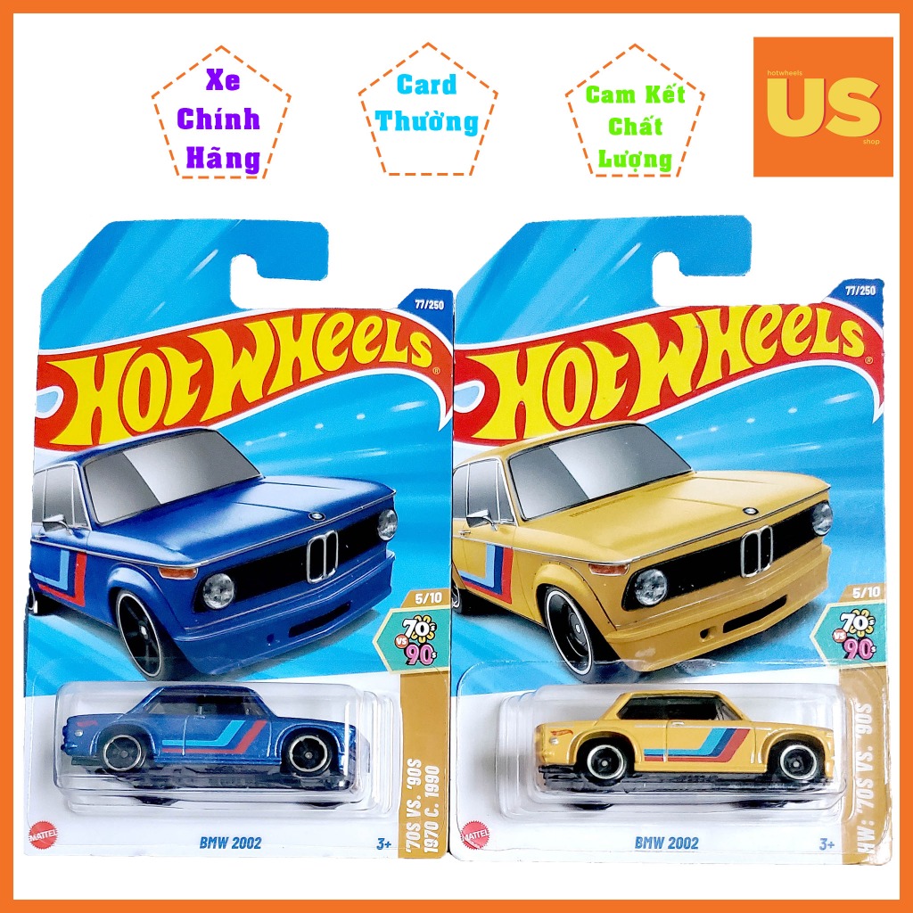 Xe Mô Hình Hot Wheels BMW 2002 Xanh, Vàng – Chính Hãng US (Card Thường)