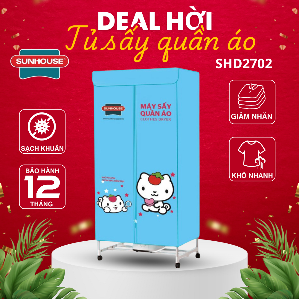 Tủ Sấy Quần Áo SUNHOUSE SHD2702, Máy Sấy Quần Áo Hình Chữ Nhật - BẢO HÀNH 12 THÁNG