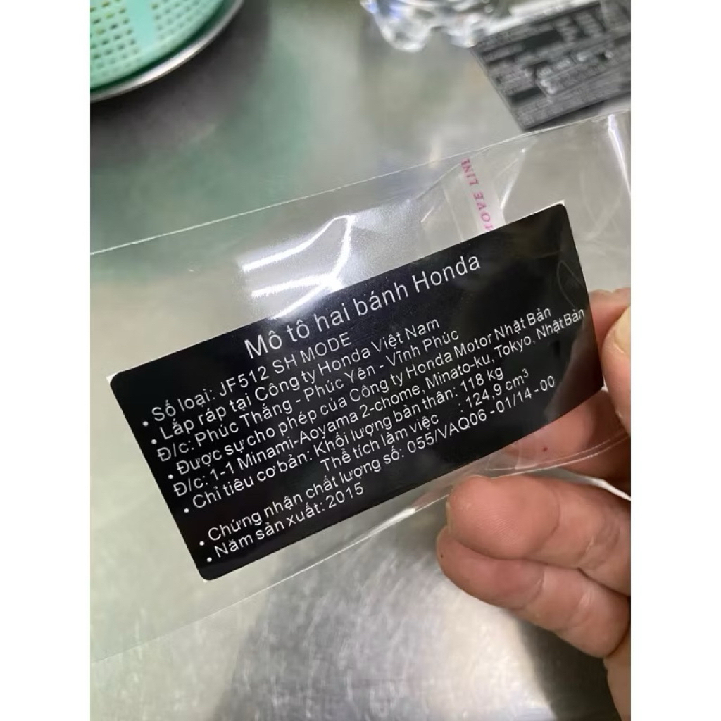 Tem thông số SH Mode (2015-2024)(giá 1 miếng),tem lái xe an toàn,thông tin phanh ABS,tem hướng dẫn