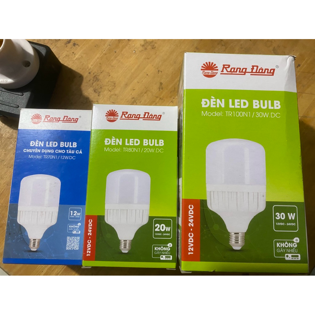 Bóng Đèn Led 12V-24V DC Rạng Đông đui xoáy E27 Công Suất 12W 20W 30W - đế chuyển pin phổ thông - Bón
