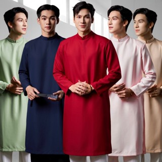(Mẫu Mới)Áo Dài Nam Cách Tân Độn Vai Kéo Khoá Sau Vải Cotton Không Bao Gồm Quần Thương Hiệu Mr Twins