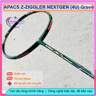 [Vợt cầu lông Apacs Z-Ziggler Nextgen (4U) Green] Khung công nghệ mới đan 18kg nặng đầu thân đũa chuyên công