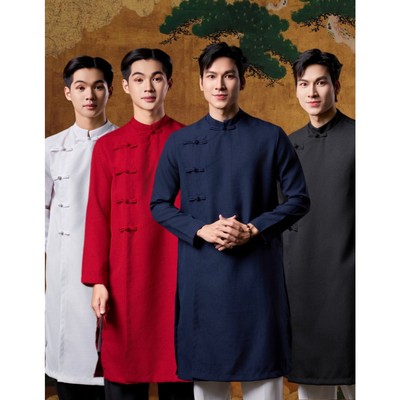 (Không Kèm Quần)Áo Dài Cách Tân Nam Phối 5 Nút Vải Linen Thương Hiệu Mr Twins