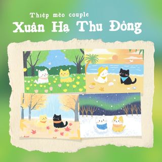 Thiệp Viết Tay Mèo Xuân Hạ Thu Đông "I Meow You", Kèm Bao Thư, Size A6