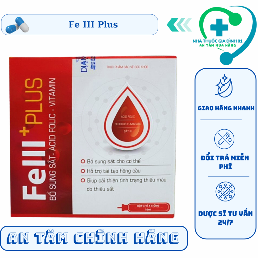 [CHÍNH HÃNG] Fe III Plus – Viên Bổ Sung Sắt, Acid Folic, Vitamin Và Khoáng Chất Cho Cơ Thể Hộp 4 Vỉ 