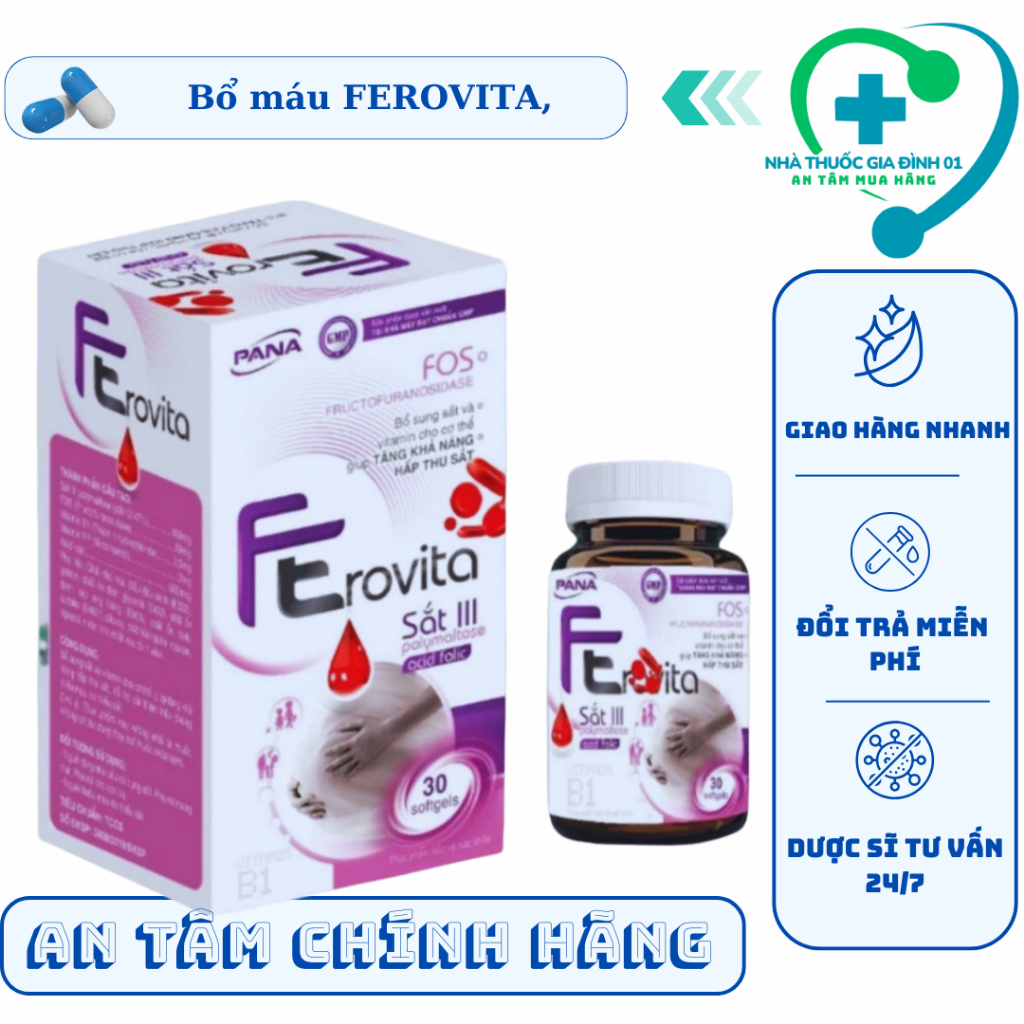 [CHÍNH HÃNG] Bổ máu FEROVITA, giúp bổ sung sắt, acid folic, vitamin B12