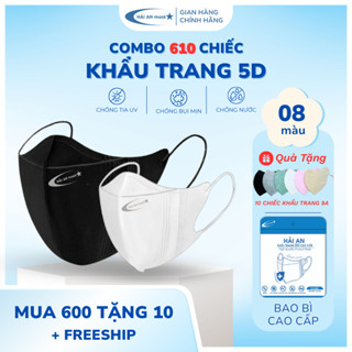 [ Thùng 600 Chiếc 5D + 10 Chiếc 9A ] Khẩu Trang 5D HẢI AN MASK Chính Hãng 3 Lớp Dày Dặn, Kháng Khuẩn, Chống UV, Bụi Mịn