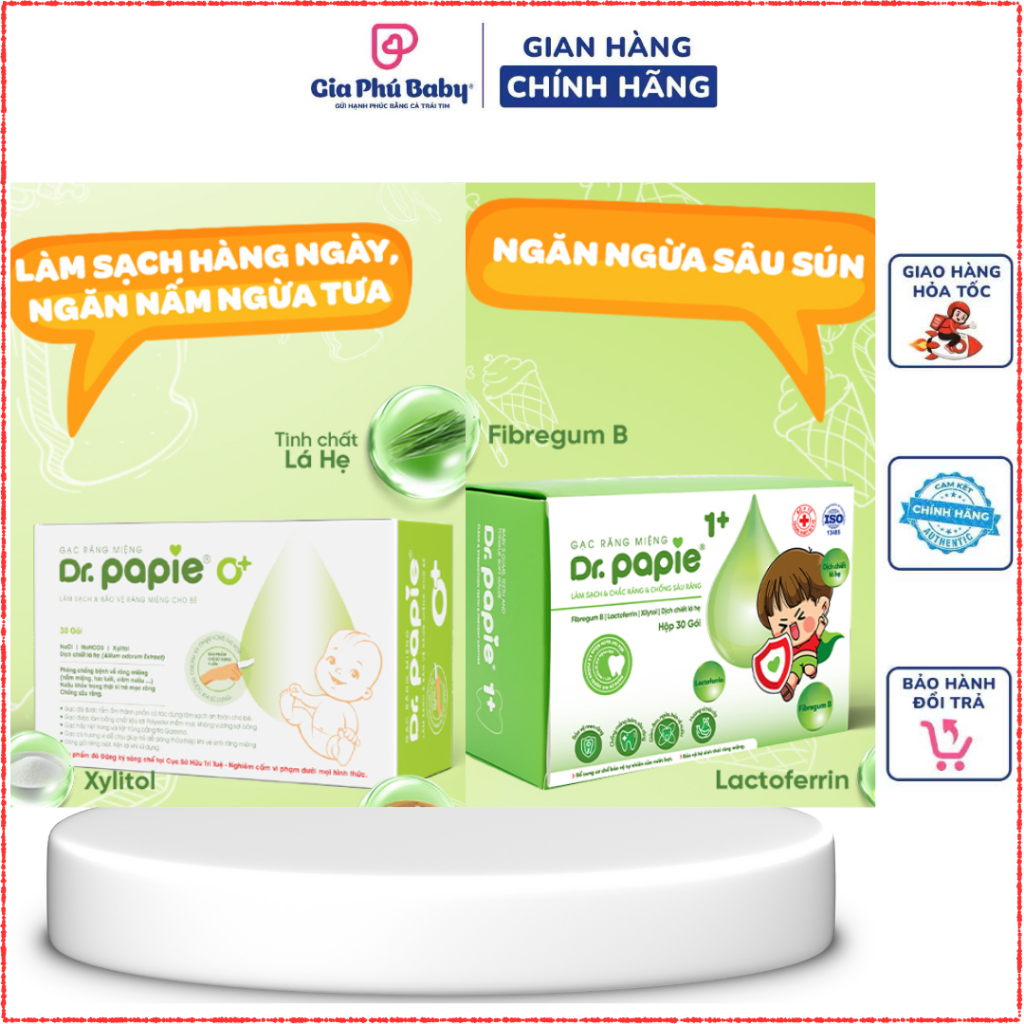 ( CTKM siêu rẻ) Gạc rơ lưỡi Dr Papie chính hãng hộp 30 Miếng Đã tẩm chất lượng