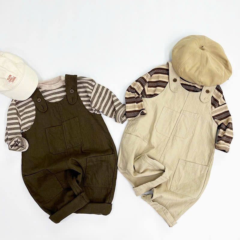 Quần yếm kaki nút cài hai dây JEANBECO, Yếm kaki cúc bấm unisex dành cho bé gái bé trai phong cách Hàn quốc QD011