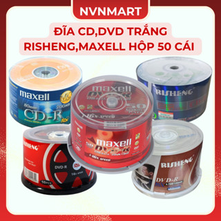 Đĩa CD,DVD trắng Risheng,maxell hộp 50 cái dung lượng cực cao