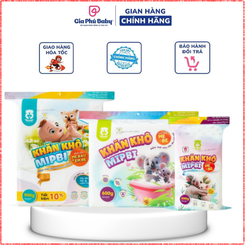 Khăn khô Mipbi chính hãng (1000g /900g/600g/300g ) đa năng dành cho bé từ sơ sinh