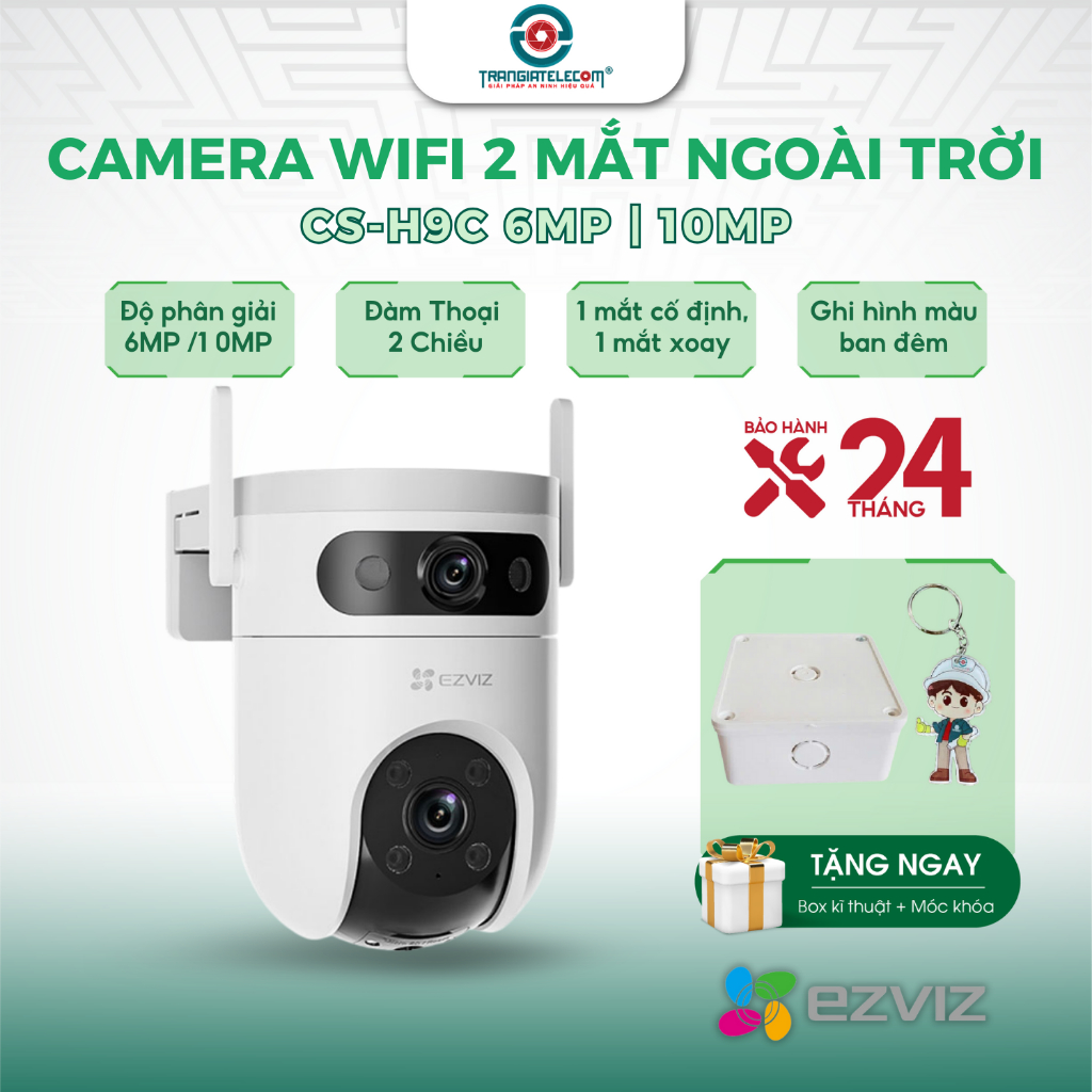 Camera wifi 2 Mắt Ezviz H9C 6mp / 10MP, Màu ban đêm, Đàm thoại 2 chiều - TRANGIATELECOM