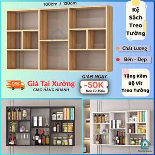 Kệ sách treo tường nhiều ngăn đa năng, Kệ gỗ gắn tường trang trí trắng đen vàng Gỗ MDF - Homie Decor