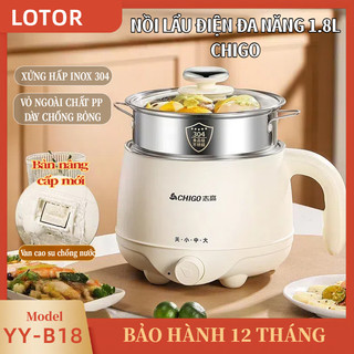   New  Nồi điện đa năng nồi lẩu mini CHIGO dung tích 1.8L kèm xửng hấp inox 304 thiết kế chống nước 