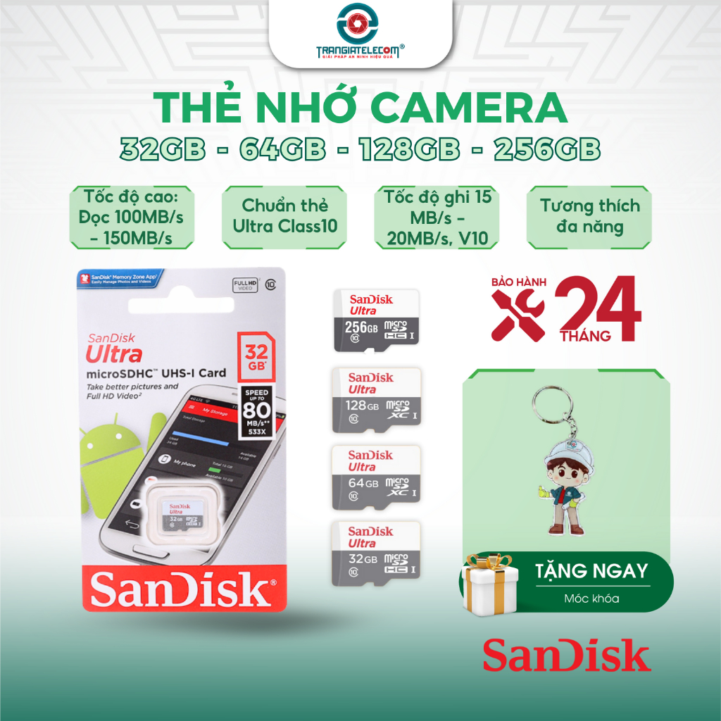 Thẻ Nhớ MicroSDHC SanDisk Ultra 32GB 64GB 128GB 256GB - TRANGIATELECOM