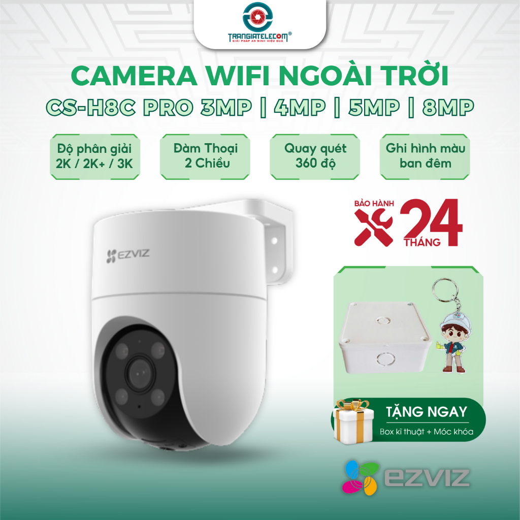 Camera Wifi EZVIZ H8C PRO 3MP/ 4MP/ 5MP Xoay 360 ngoài trời, Đàm Thoại, Ghi hình màu - TRANGIATELECO