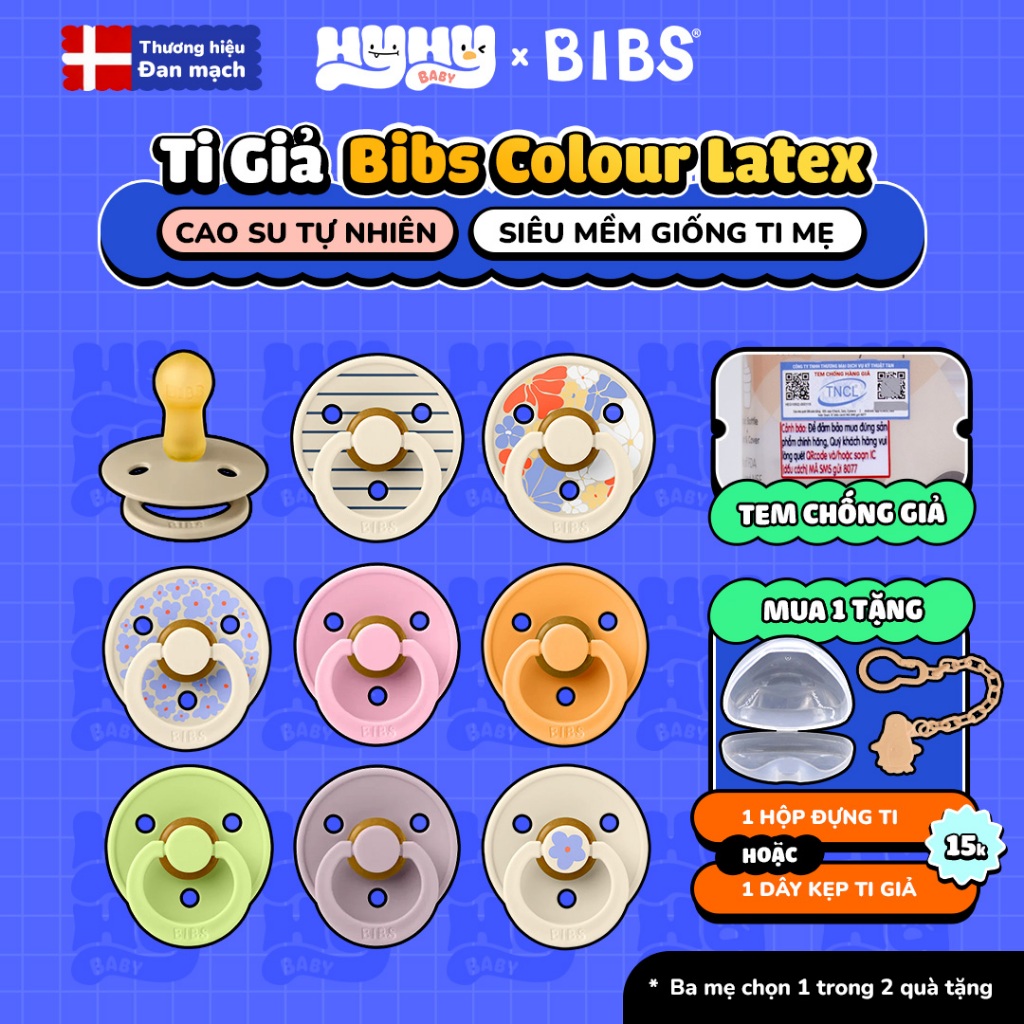  Ti Giả BIBS Colour Latex Chính Hãng Đan Mạch Cao Su Tự Nhiên Cho Bé - Mềm Như Ti Mẹ Hỗ Trợ Chỉnh Nha Không BPA 