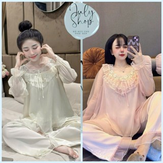  <58kg Đồ Ngủ Nữ Đồ Bộ Tiểu Thư JULY Áo Lưới Voan Cổ Ren Bèo Nơ Dễ Thương Chất Lụa Latin Freesize 