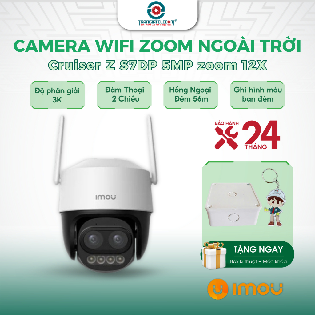 Camera Wifi IMOU CRUISER Z S7DP 3K 5MP, Zoom 12X, Xoay 360 Độ, Có Màu Ban Đêm - TRANGIATELECOM