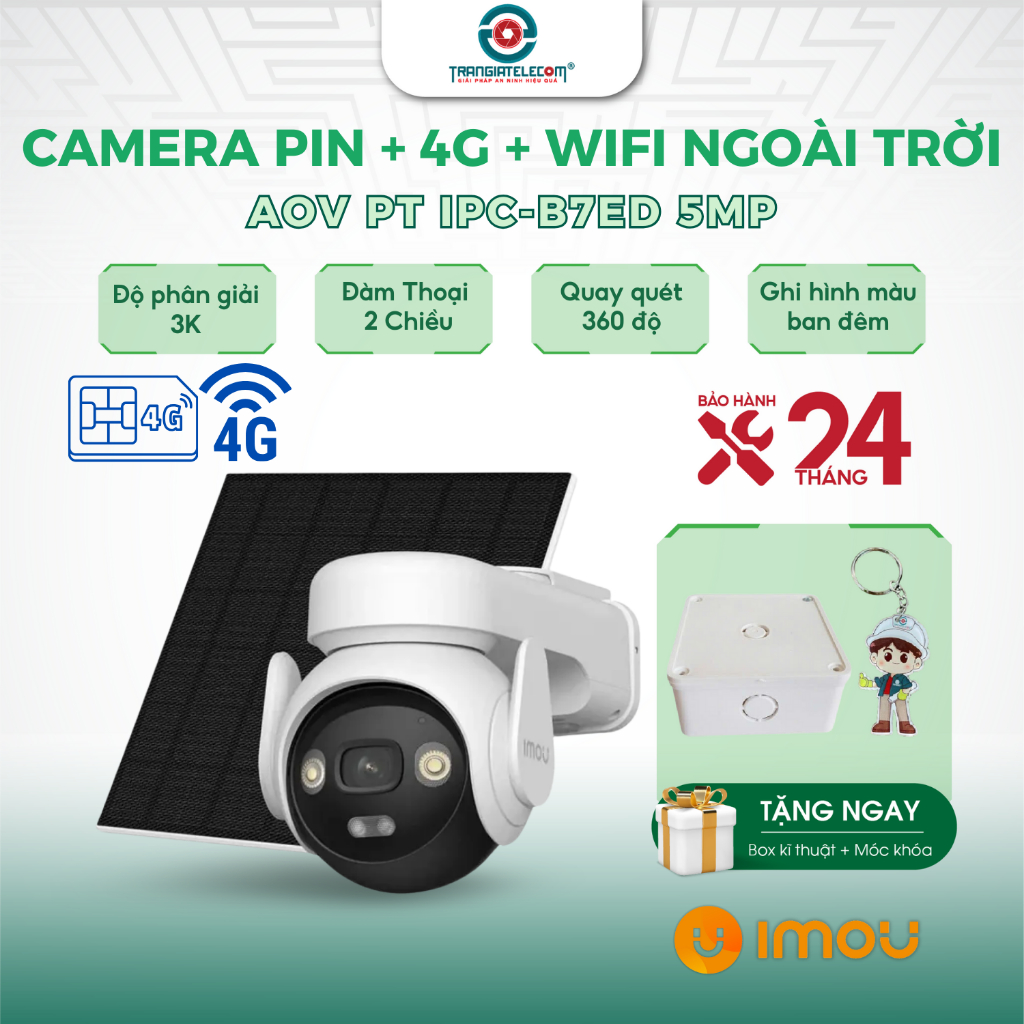 Camera IP Wifi 4G Năng lượng mặt trời IMOU B7ED AOV PT có màu đêm, đàm thoại 2 chiều -TRANGIATELECOM