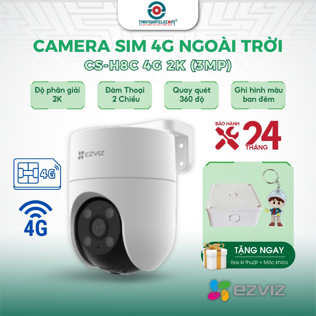 Camera Ezviz H8C 2K Dùng Sim 4G, Xoay 360 Độ, Có Màu Đêm, Báo Động Còi - TRANGIATELECOM