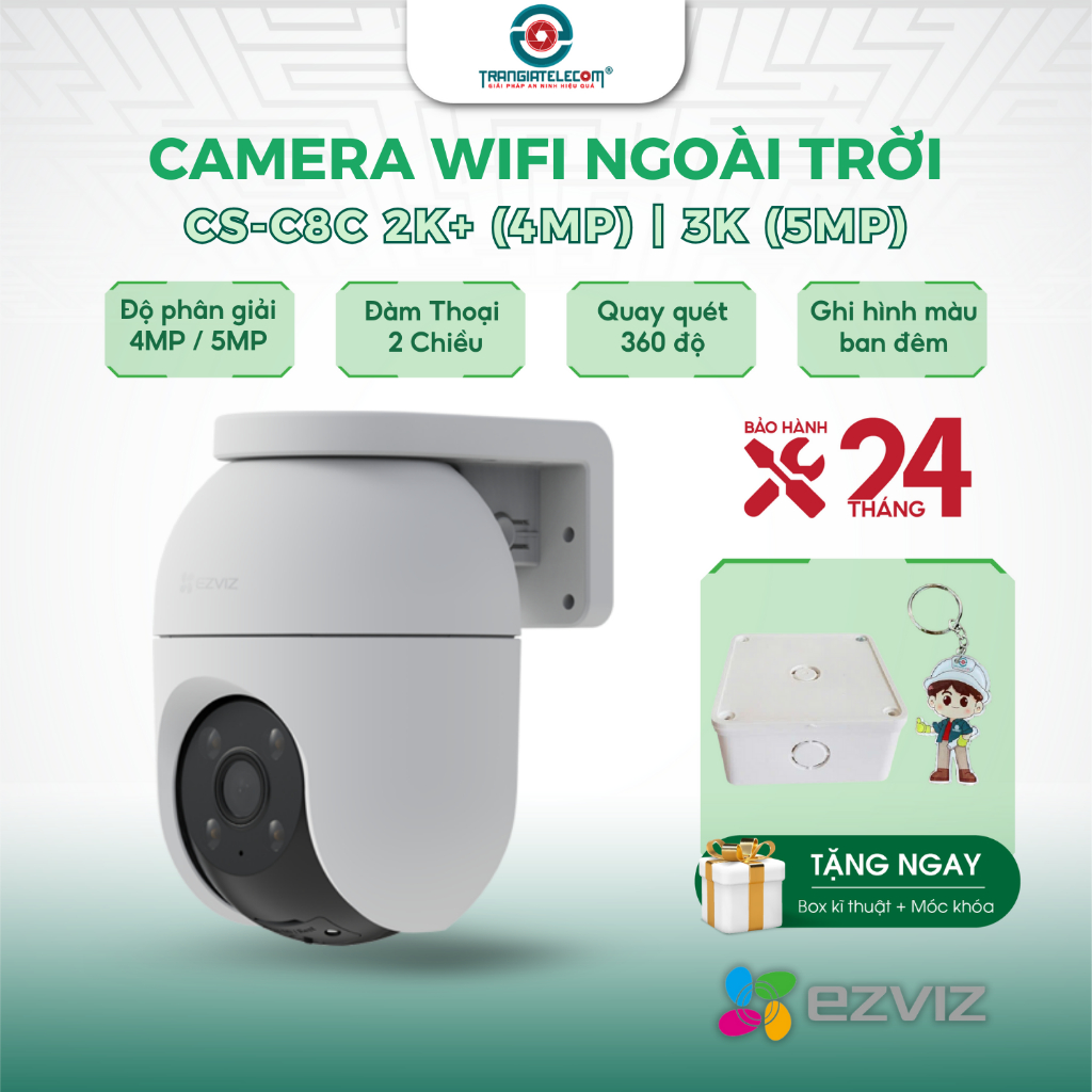 Camera IP Wifi Ezviz Ngoài Trời C8C 3K 5MP Xoay 360 Độ, Có Màu Đêm, Báo động - TRANGIATELECOM